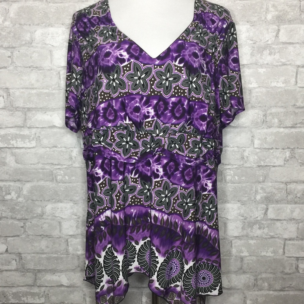 Cato purple floral printed v neck blouse